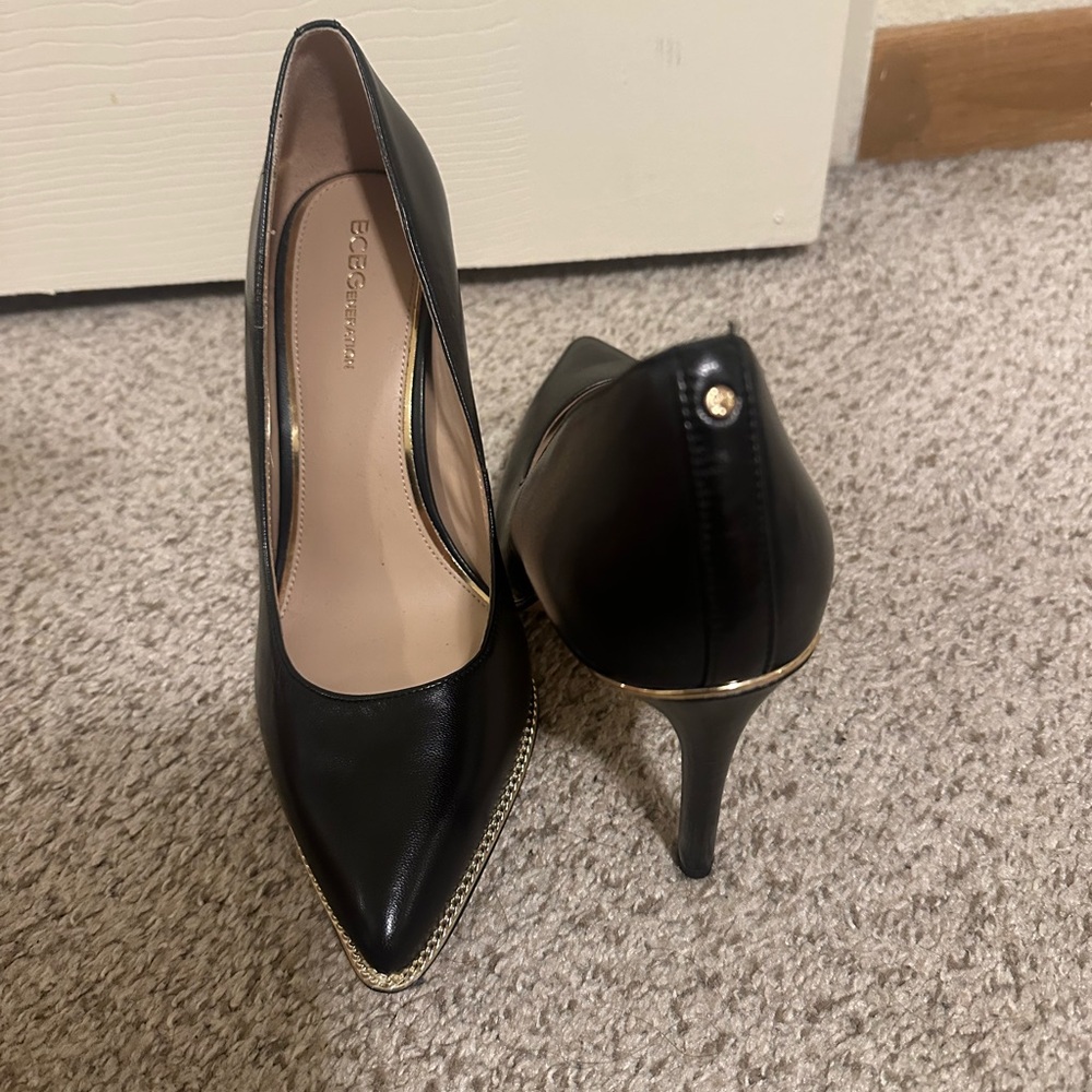 BCBGMaxAzria Black and Gold Stiletto Heels